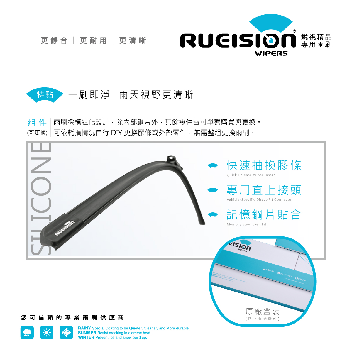 RUEISION 銳視矽膠雨刷材質說明 - 高品質撥水矽膠