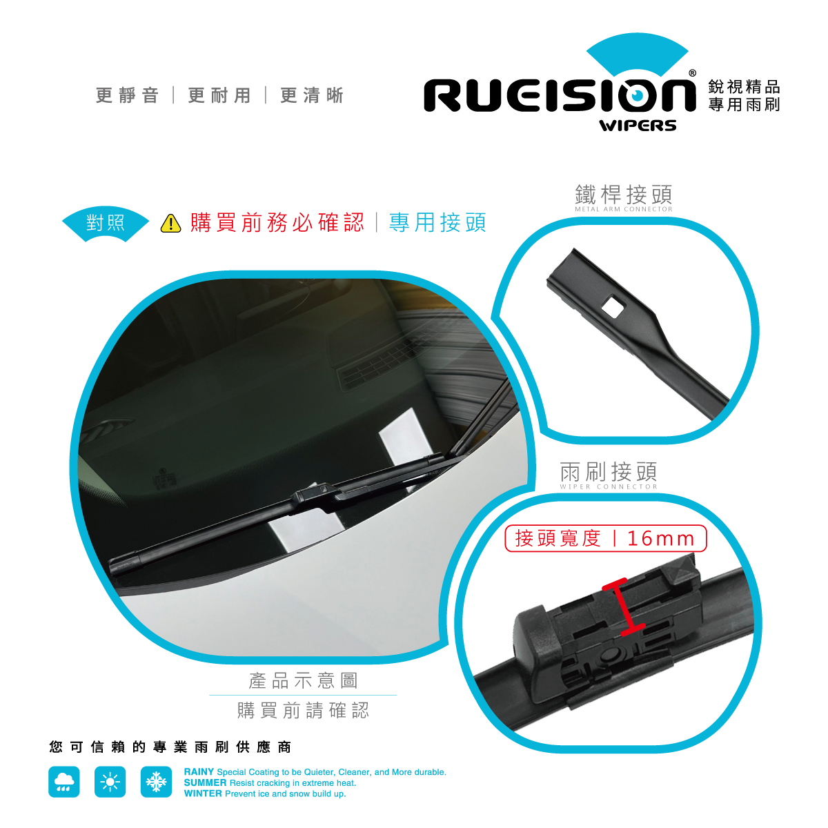 VW PASSAT B7 雨刷接頭對照圖 - 原車接頭免轉接直上 - 銳視 RUEISION